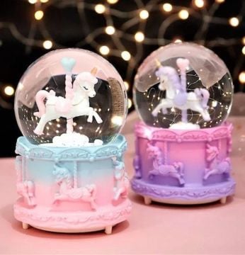 Mini Unicorn Temalı Dekoratif Cam Kar Küresi