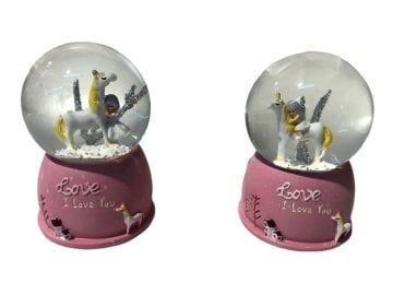 Mini Işıklı Prenses ve Unicorn Tasarımlı Cam Kar Küresi