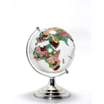 Dekoratif Gümüş Renkli Dünya Cam Küre (11,5 cm)