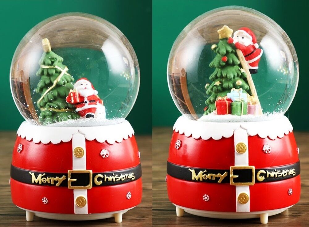 Işıklı Noel Baba Hediye Paketi Çam Ağacı Müzikli Cam Kar Küresi