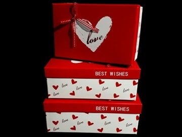 Karton Dikdörtgen Kırmızı Beyaz Love Hediye Kutusu (3 Adet)