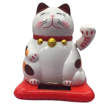 Solar Güneş Enerjili Sallanan Maneki Neko Şanslı Kedi Beyaz