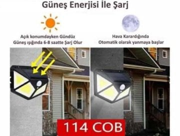 114 COB Led Güneş Enerjili Hareket Sensörlü Bahçe Aydınlatması