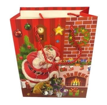 Mini Yılbaşı Noel Baba Baskılı Karton Hediye Çantası (12 Adet)