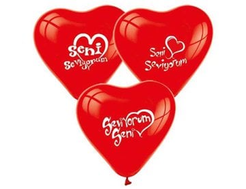 12 İnç Kırmızı Kalp Seni Seviyorum Baskılı Balon (100 Adet)