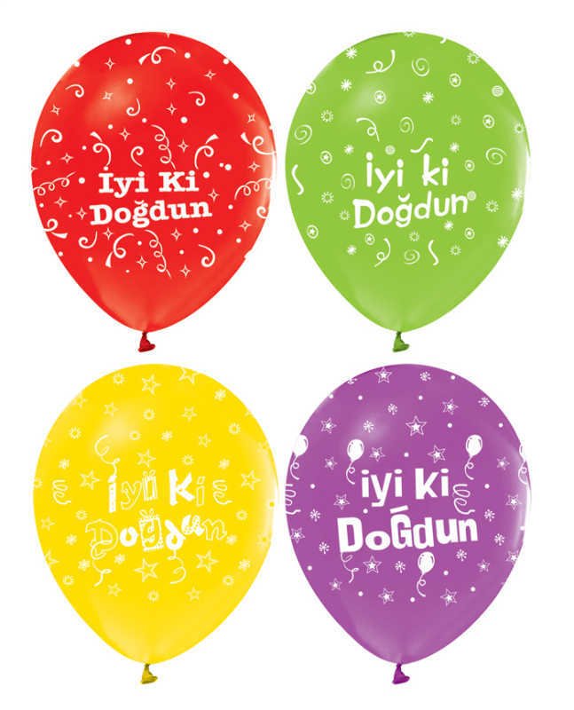 12 İnç İyiki Doğdun Baskılı Renkli Balonları (100 Adet)