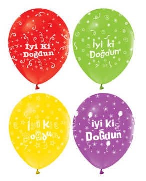 12 İnç İyiki Doğdun Baskılı Renkli Balonları (100 Adet)