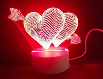 3D Oklu Çift Kalp Ledli Gece Lambası (3 Renkli)