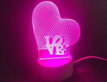 3D Love Kalp Ledli Gece Lambası (3 Renkli)