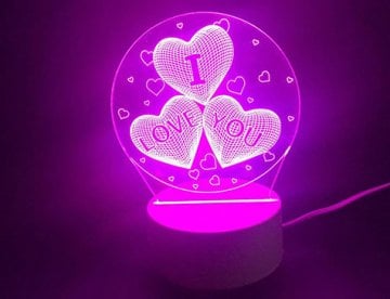 3D I Love You Kalp Tasarımlı Ledli Gece Lambası