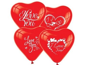 I Love Baskılı Kalpli Balonlar (100 Adet)