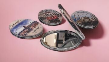 İstanbul Manzaralı Taşlı Elips Mini Makyaj Aynası