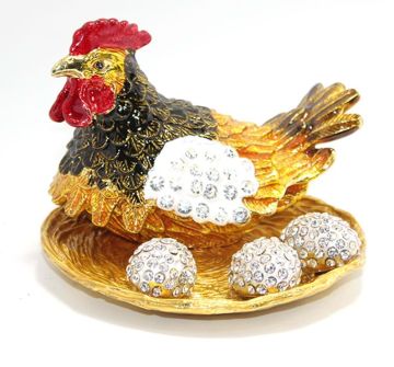 Dekoratif Swarovski Taşlı Yumurtlayan Tavuk Biblosu (11cm x 10cm)