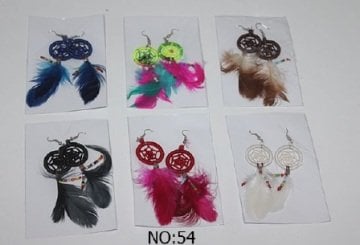 Dream Catcher Renkli Tüylü Küpe Düş Kapanı