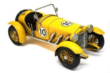 Dekoratif Nostaljik Metal Sarı Yarış Arabası