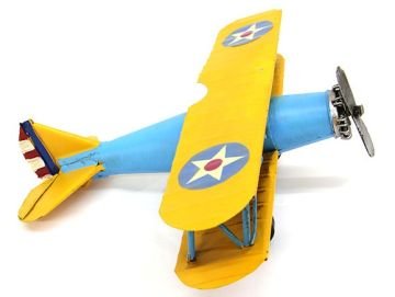 Dekoratif Nostaljik Metal Sarı Çift Kanatlı Uçak