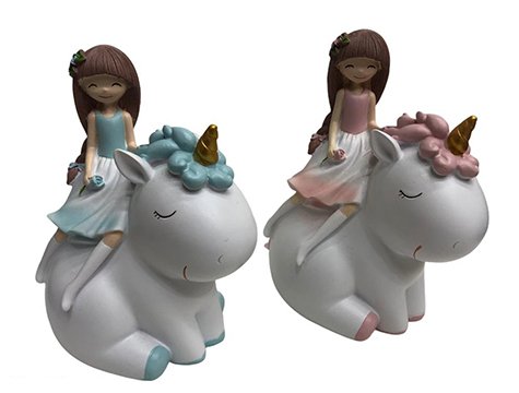 Dekoratif Sevimli Unicorn Üzerinde Kız Polyester Kumbara Biblo