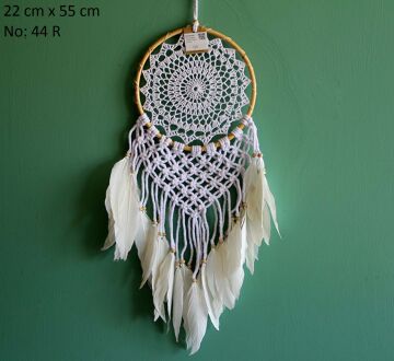 Beyaz Örgülü İşlemeli Boncuklu Tüylü Rüya Düş Kapanı Dream Catcher