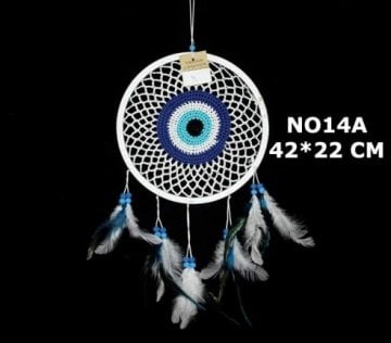 Dream Catcher Nazar Boncuk Örgü Tüylü Rüya Düş Kapanı (42 cm x 22 cm)