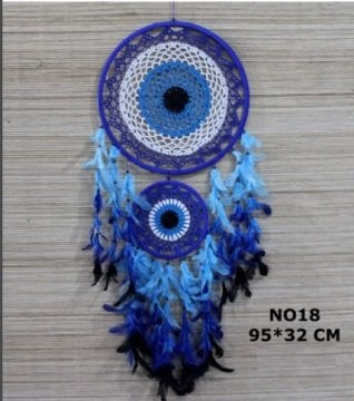 2'li Göz Boncuk Tasarım Dream Catcher Rüya Düş Kapanı (95 cm x 32 cm)