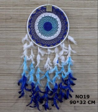 Göz Boncuk Tasarım Tüylü Rüya Düş Kapanı Dream Catcher (90 cm x 32 cm)