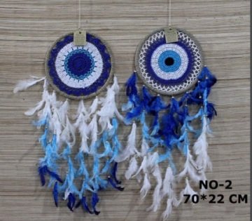 Boncuk Tasarımlı Tüylü Rüya Düş Kapanı Dream Catcher (70 cm x 22 cm)