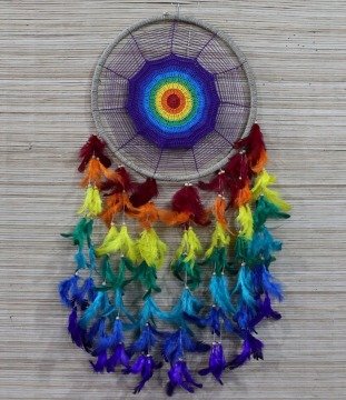 Rengarenk Tüylü Rüya Düş Kapanı Dream Catcher (90 cm x 32 cm)