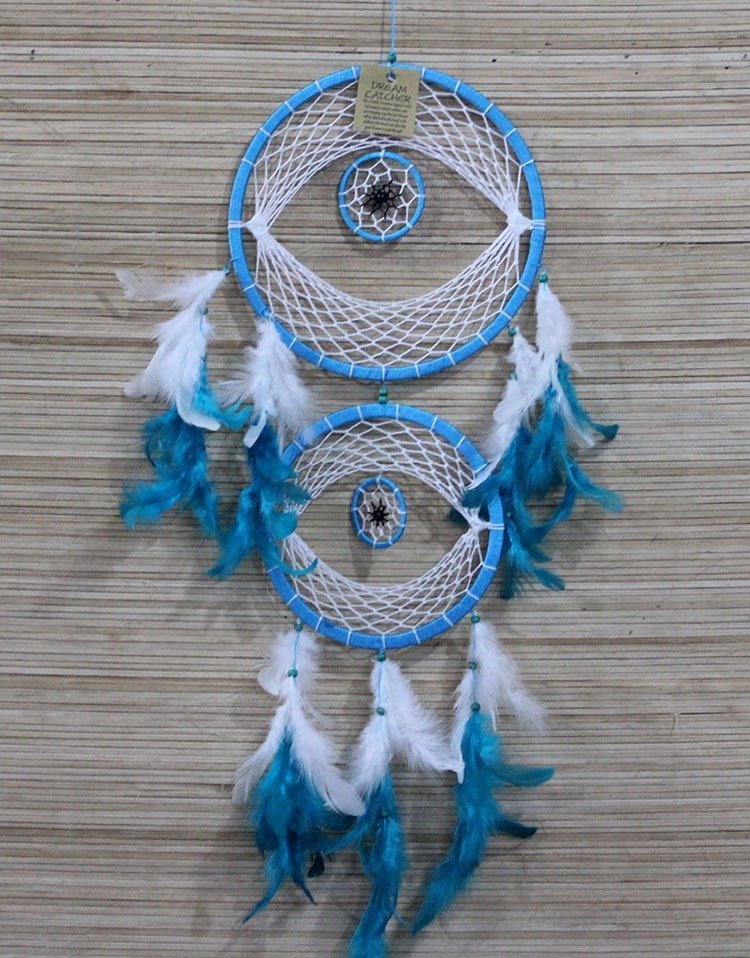 Mavi Örümcek Ağ Desenli Rüya Düş Kapanı Dream Catcher (65 cm x 22 cm)