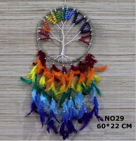 Renkli Boncuklu Ağaç Rüya Düş Kapanı Dream Catcher (60 cm x 22 cm)