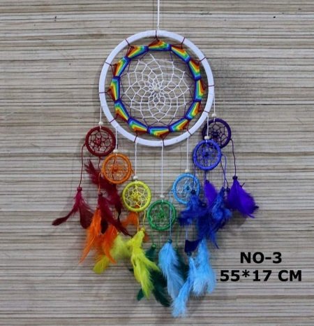 Renkli Boncuklu 7 Halkalı Rüya Düş Kapanı Dream Catcher (55 cm x 17 cm)