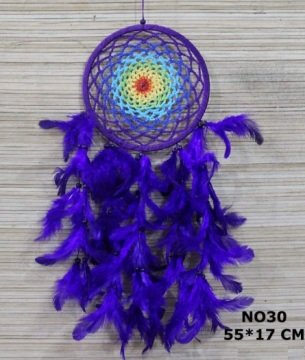 Mor Tüylü Örgülü Rüya Düş Kapanı Dream Catcher (55 cm x 17 cm)