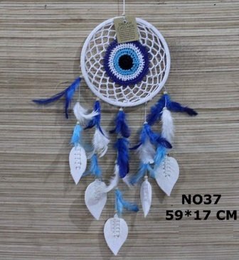 Mavili Beyaz Yapraklı Rüya Düş Kapanı Dream Catcher (59 cm x 17 cm)