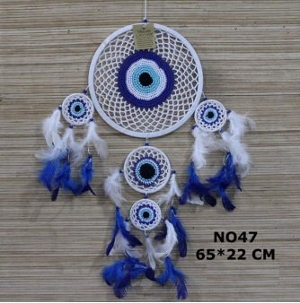 4 Küçük Halkalı Mavi Rüya Düş Kapanı Dream Catcher (65 cm x 22 cm)