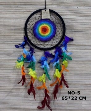 Siyah Halka İçinde Renkli Rüya Düş Kapanı Dream Catcher (65 cm x 22 cm)