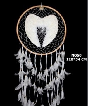 Beyaz Kalp Melek Tüylü Rüya Düş Kapanı Dream Catcher (120 cm x 54 cm)