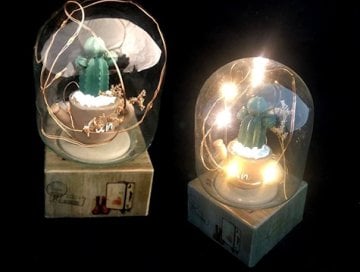 Fanus İçinde Kaktüs Tasarımlı Led Işıklı Gece Lambası
