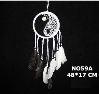 Tüylü Yin Yang Rüya Düş Kapanı Dream Catcher (48 cm x 17 cm)