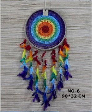 Renkli  Tüyü Rüya Düş Kapanı Dream Catcher (90 cm x 32 cm)