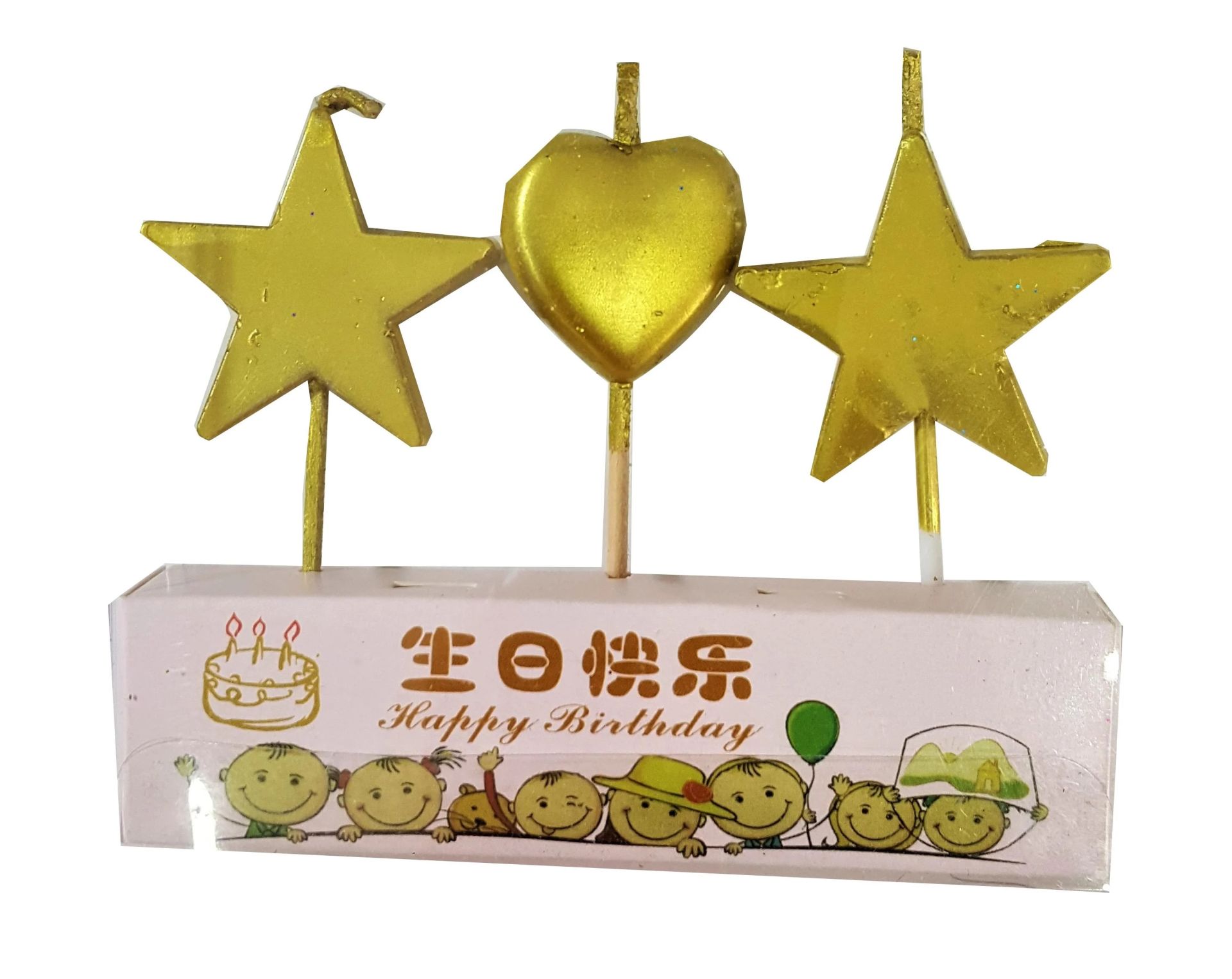 Gold Yıldız Ve Kalp Pasta Mumu 3'lü