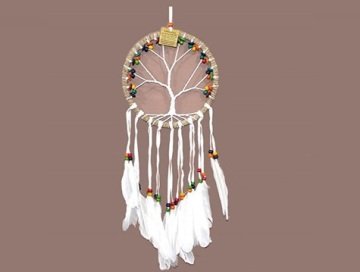 Beyaz Tüylü Renkli Boncuklu Rüya Düş Kapanı DreamCatcher