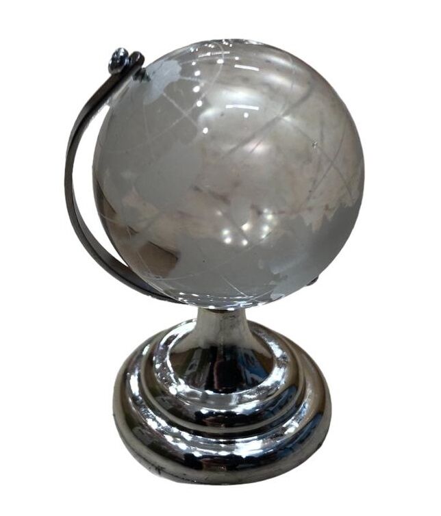 Gümüş Kristal Cam Dünya Küre Ofis Hediyesi (8 cm)