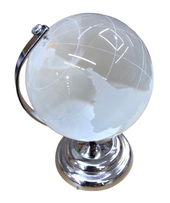 Gümüş Cam Dünya Küre Ofis Hediyesi (9 cm)