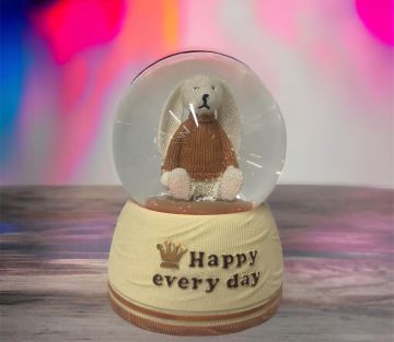 Mini Sevimli Tavşan Tasarım Işıklı Cam Kar Küresi (9 cm x 6 cm)
