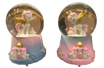 Işıklı Unicorn Pembe Kuyruk Tasarım Püskürtmeli Müzikli Cam Kar Küresi