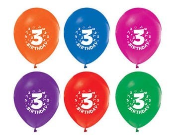 3 Yaş Baskılı Happy Birtday 12'inç Balon (100 Adet)