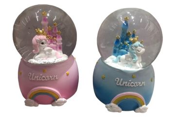 Şato Önünde Unicorn Işıklı Müzikli Cam Kar Küresi