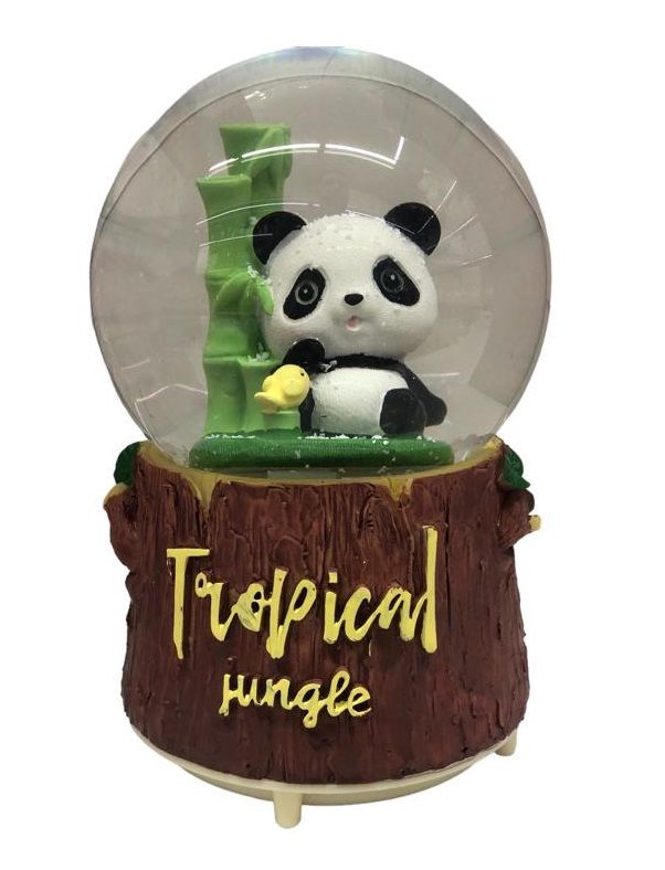 Oturan Panda Püskürtmeli Işıklı Müzikli Cam Kar Küresi