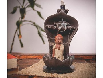 Dekoratif Buda Tasarımlı Geri Akışlı Seramik Tütsülük