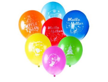 Mutlu Yıllar Yazılı Renkli Balonlar (100 Adet)
