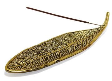 Dekoratif Metal Yaprak Motif İşlemeli Gold Çubuk Tütsülük